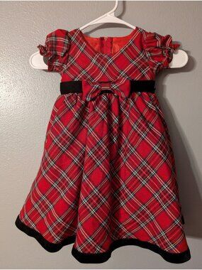 Swea Pea & Lilli 2T Red Plaid Christmas Holiday Dress Velvet Trim USA C814 VTG